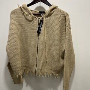 Papermoon tan ragged sweater jacket size L